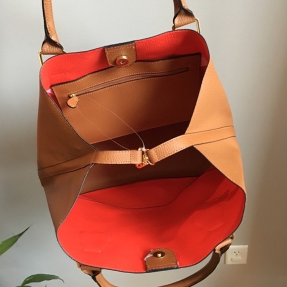 Merona NEW Large Cognac & Red Tote Bag - Picture 4 of 4
